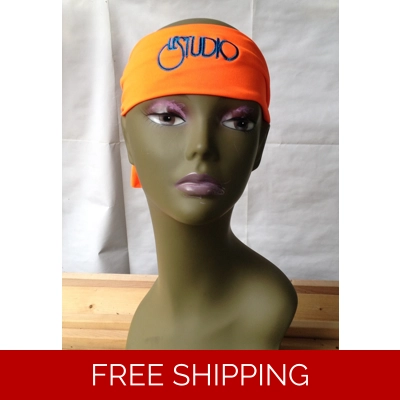 Headband Orange Black & Blue Embroid Front Logo